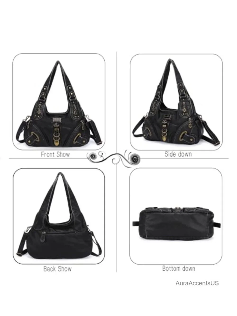 Large Hobo Satchel Handbag Washed PU Leather Daily Shoulder Bag